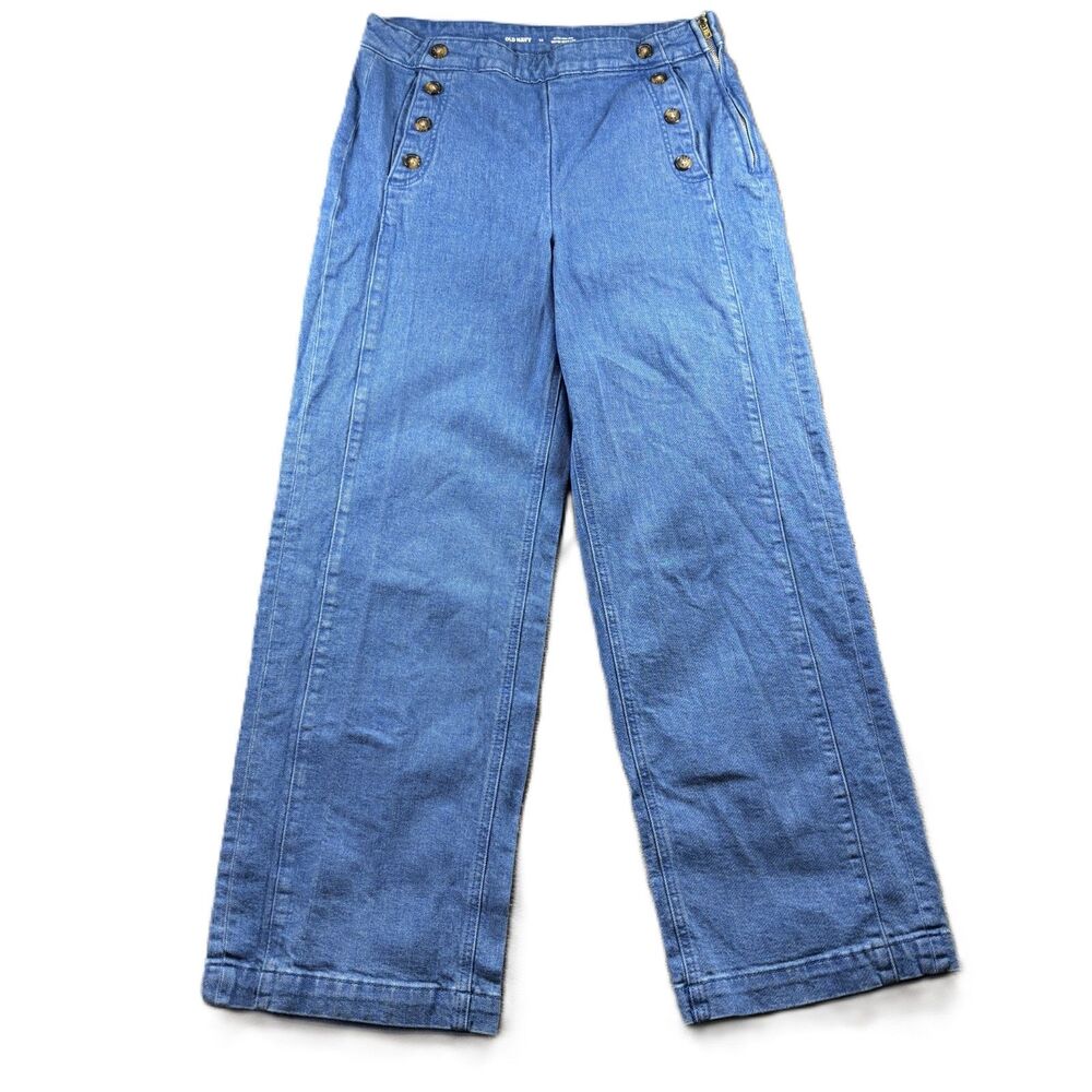 Old Navy Women Sailor Jeans NEW Trouser Extra High Rise Wide Leg Size 14 P141